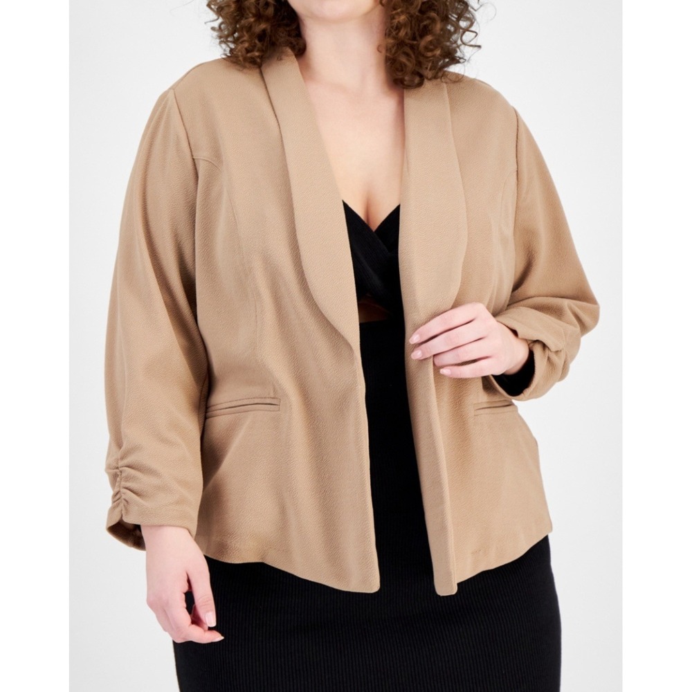 New Bar III Women's Open-Front Tan Cardigan 3/4 Rushed Sleeve Size Sz 2X